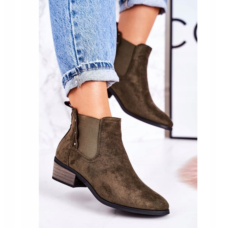 PJ1 Botas Chelsea clásicas para mujer Botas Walker de gamuza verde oscuro caqui 1