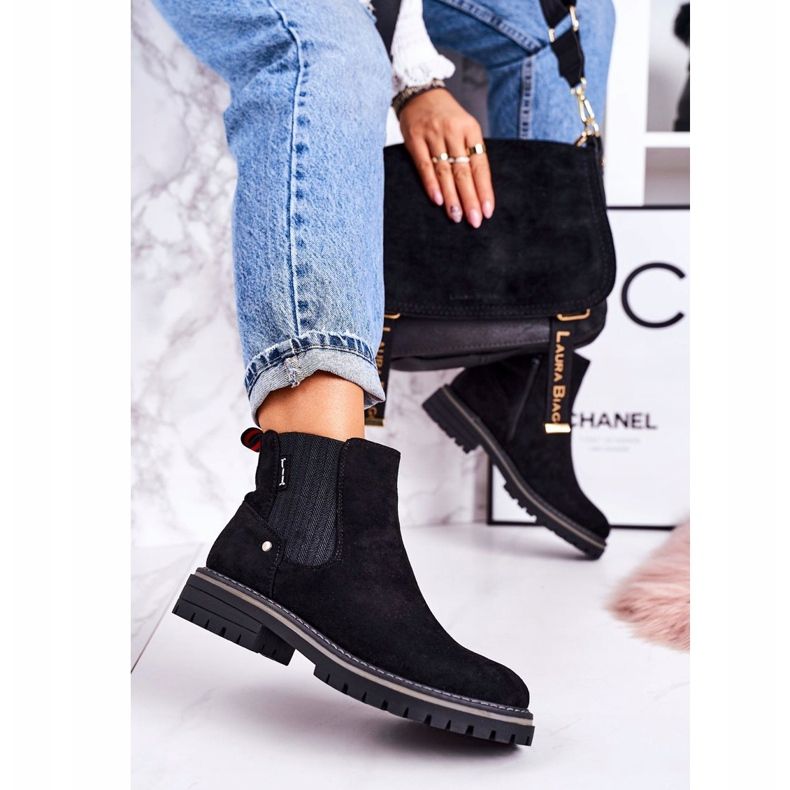 PJ1 Botas Chelsea cálidas para mujer Botas de viajero de ante negras negro 2 PJ1 Botas Chelsea cálidas para mujer Botas de viajero de ante negras negro 2