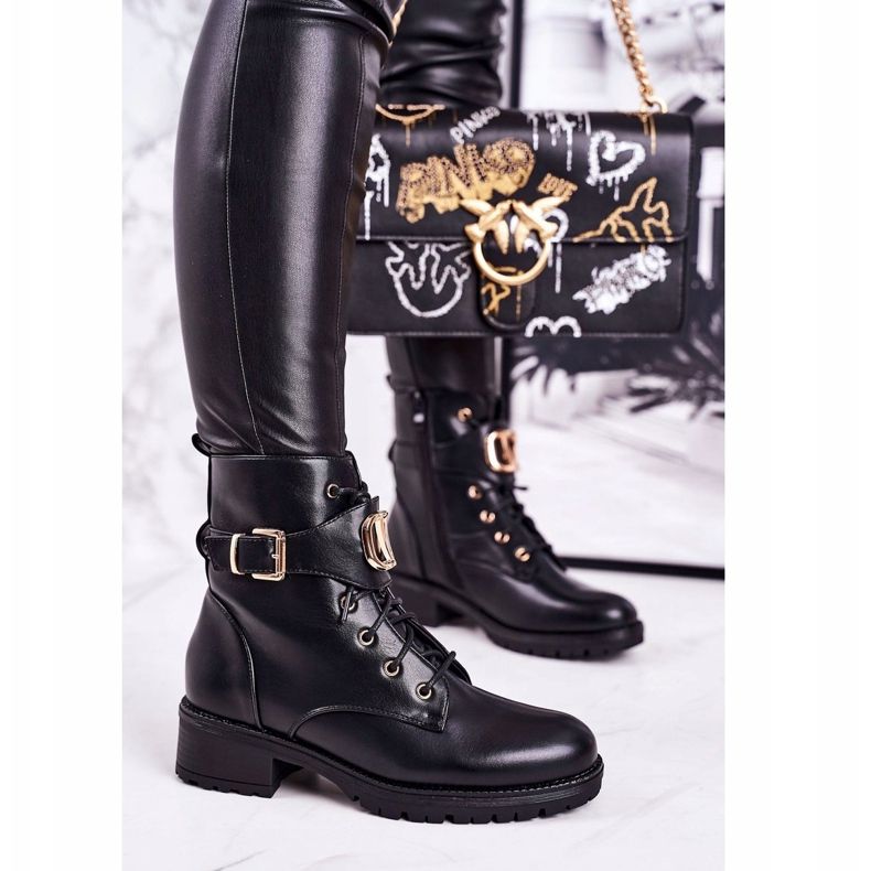 SEA Botas cálidas para mujer Workers Gold Buckle Black Vera negro 1