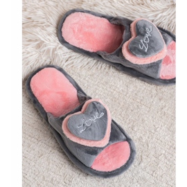 Bona Pantuflas Calientes Con Un Corazón rosado gris 5
