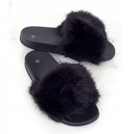 Negro CK107P Pantuflas negras con pelo 1