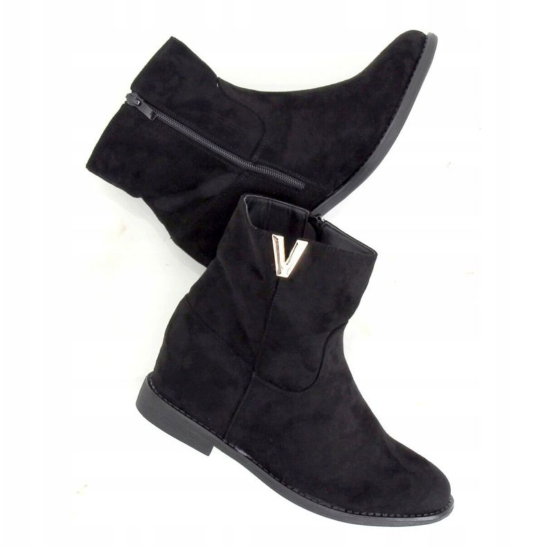 Black ZT1013 Botas negras con tacón de cuña oculto negro 1 Black ZT1013 Botas negras con tacón de cuña oculto negro 1