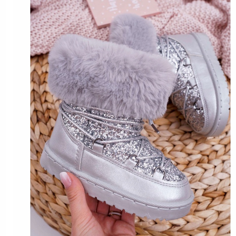 FRROCK Botas de nieve cálidas para niños con piel Silver Nicola plata 1