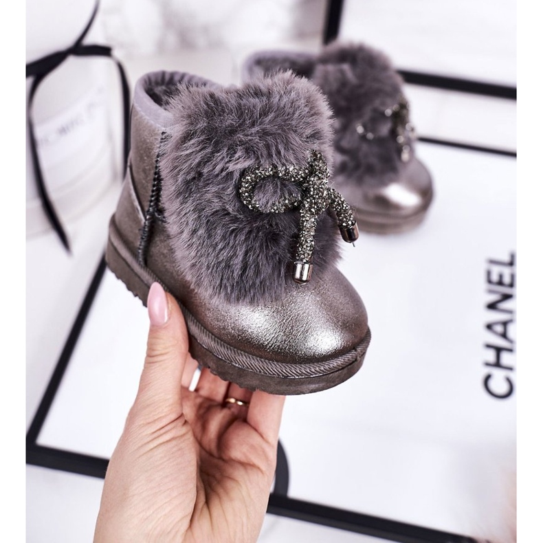 Botas de nieve para niños con piel Aurora gris oscuro 1