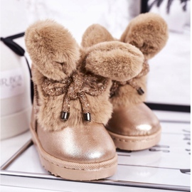 Botas de nieve para niños con pelo con orejas Conejito de oro rosa rosado dorado 1