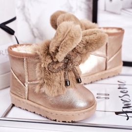 Botas de nieve para niños con pelo con orejas Conejito de oro rosa rosado dorado 3
