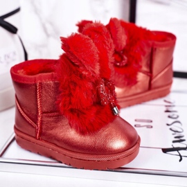 Botas de nieve para niños con pelo y orejas de conejo rojas rojo 1 Botas de nieve para niños con pelo y orejas de conejo rojas rojo 1