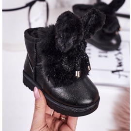 Botas de nieve para niños con pelo con orejas Black Bunny negro 1
