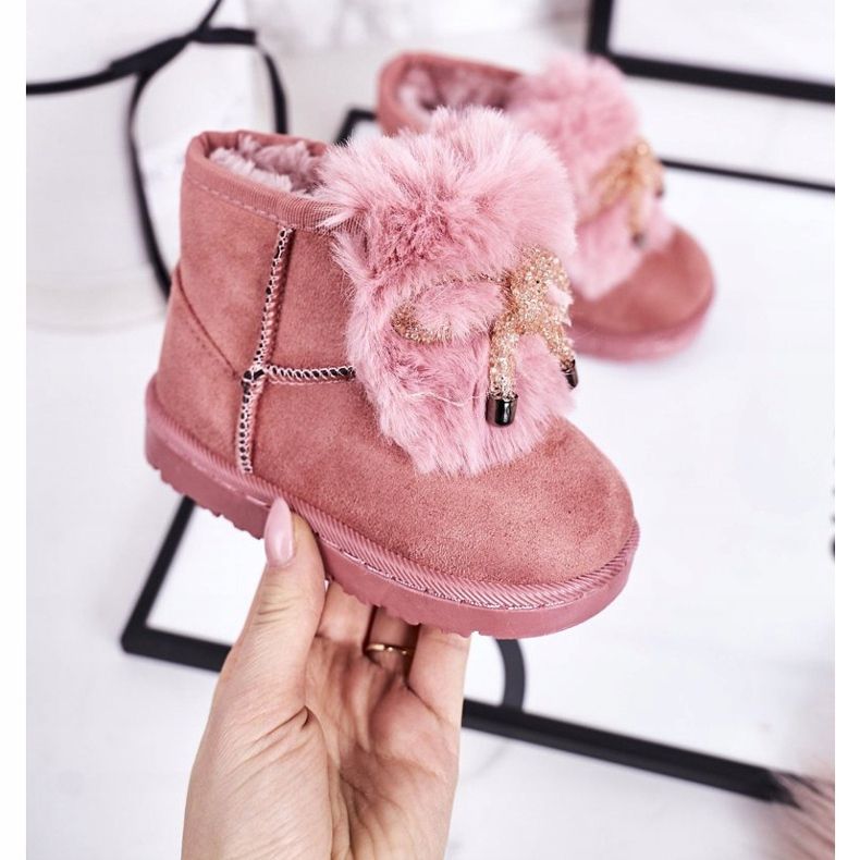 Botas de nieve para niños con piel de ante rosa Amelia 1
