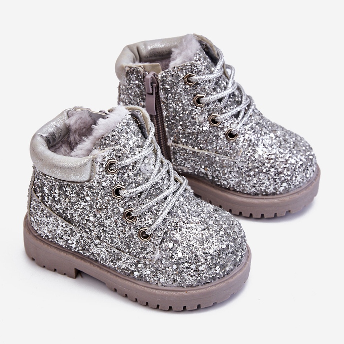 Botas cálidas de brocado para niños Trappers Silver Mermaid plata 1