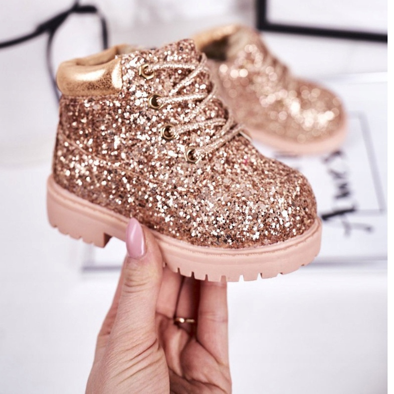 Botas cálidas de brocado para niños Trappers Pink Gold Mermaid rosa dorado 2