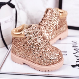 Botas cálidas de brocado para niños Trappers Pink Gold Mermaid rosado dorado 3