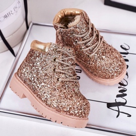 Botas cálidas de brocado para niños Trappers Pink Gold Mermaid rosado dorado 4