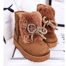 Botas de nieve cálidas para niños con piel de ante caramelo Amelia marrón 4