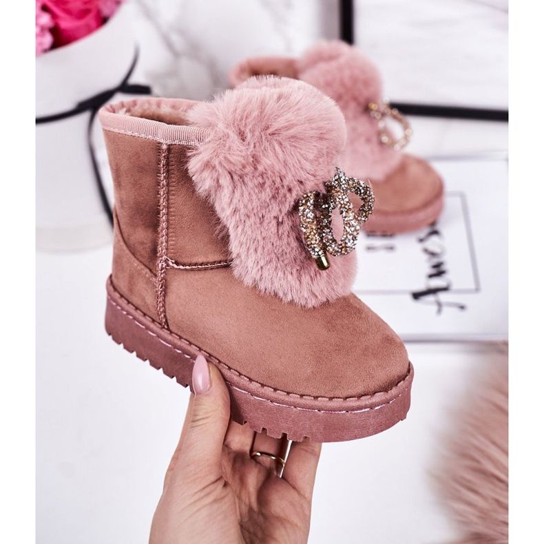 Botas de nieve para niños con piel de ante rosa Amelia 1