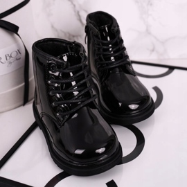 FRROCK Botas para niños Botas lacadas cálidas Negro Ammy 3
