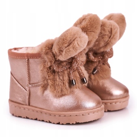 Botas de nieve para niños con pelo con orejas Conejito de oro rosa rosado dorado 5