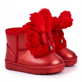 Botas de nieve para niños con pelo y orejas de conejo rojas rojo 4