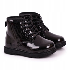 FRROCK Botas para niños Botas lacadas cálidas Negro Ammy 4
