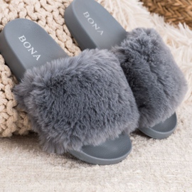 Bona Chanclas de moda con piel gris 3