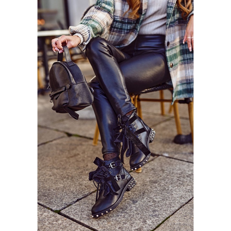 SEA Botines de mujer con remaches, pinchos, imán negro 3