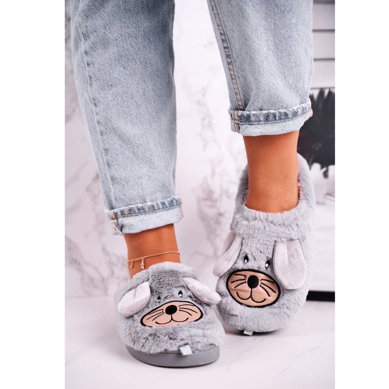 JOMIX Pantuflas de piel de ratón gris para mujer Home Sweet Home beige 1