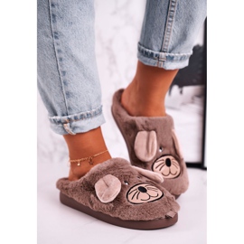 JOMIX Pantuflas de ratón de piel beige para mujer Home Sweet Home marrón 2