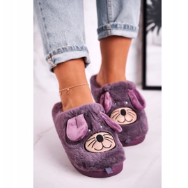 JOMIX Pantuflas de piel de ratón moradas para mujer Home Sweet Home púrpura 1