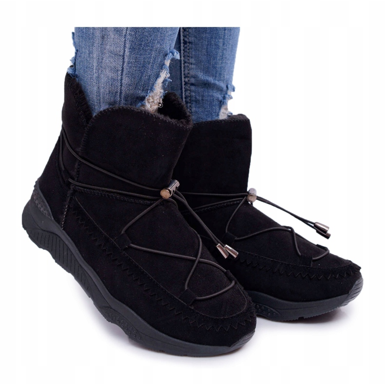 HAN Botas de nieve deportivas para mujer con piel Negro Synte 3