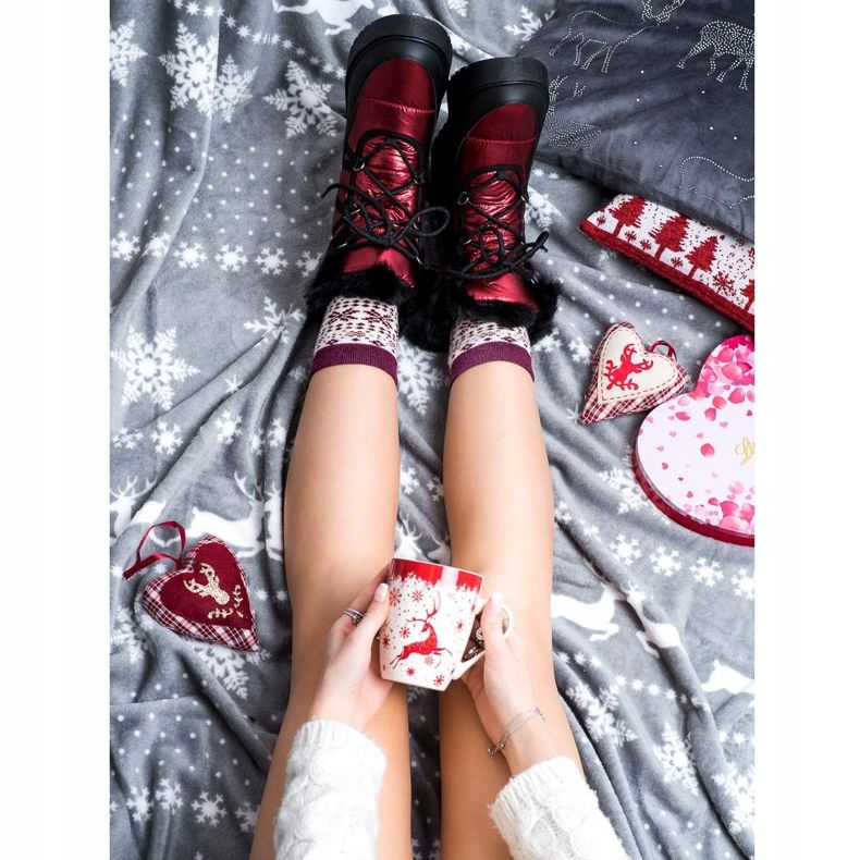 SHELOVET Botas de nieve en la plataforma negro rojo 1