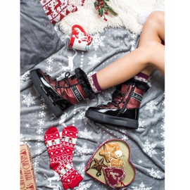 SHELOVET Botas de nieve brillantes de moda negro rojo 4