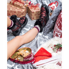 SHELOVET Botas de nieve brillantes de moda negro rojo 5