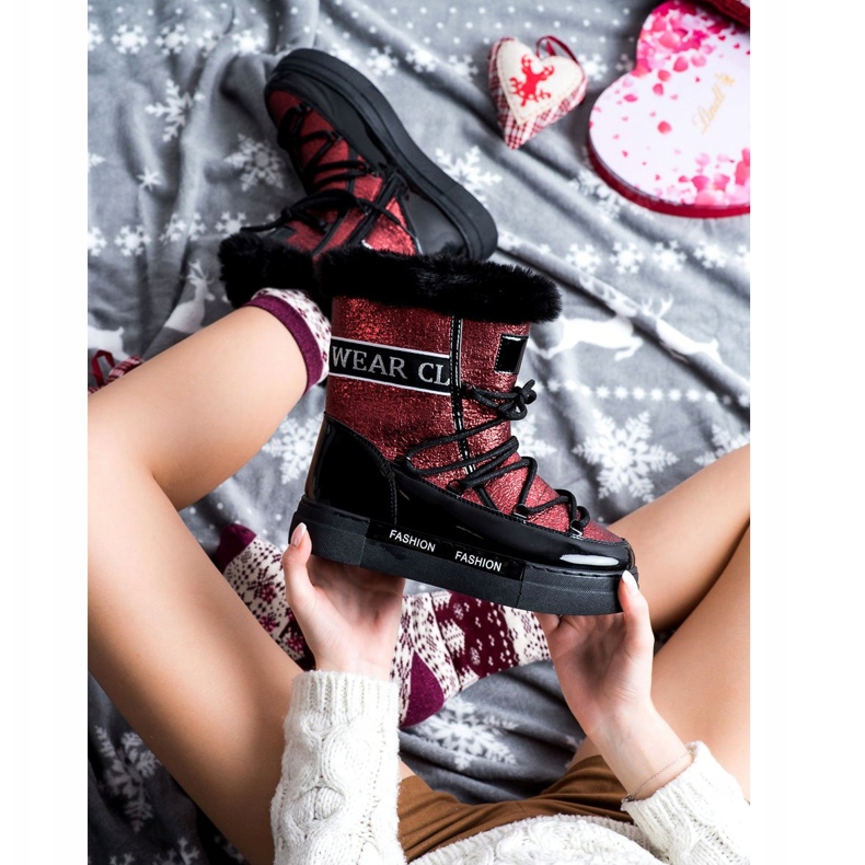 SHELOVET Botas de nieve brillantes de moda negro rojo 1