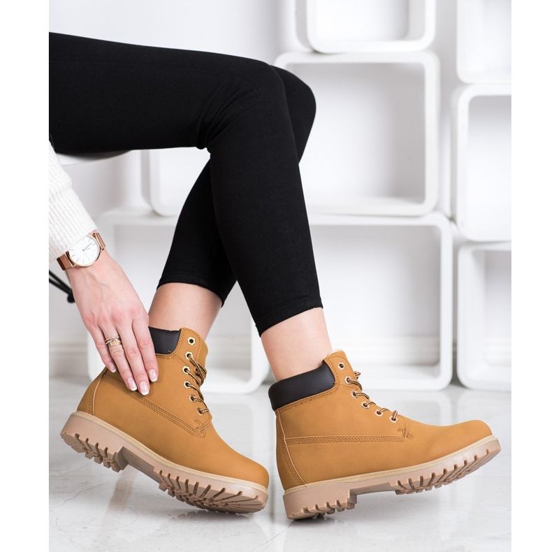 SHELOVET Botas de montaña cálidas con cuero ecológico marrón 2