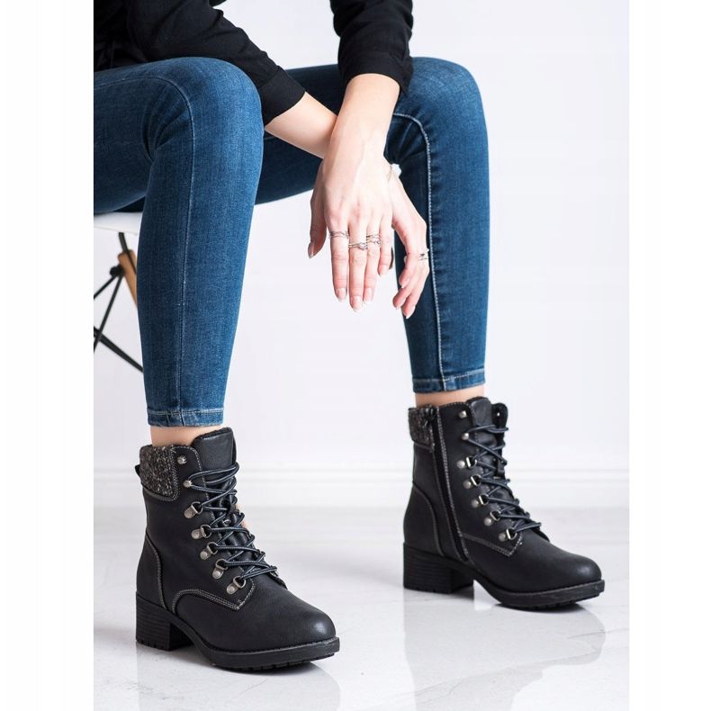 Queentina Botas calientes en el poste negro gris 1