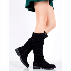 SHELOVET Botas de ante con circonita cúbica negro 1
