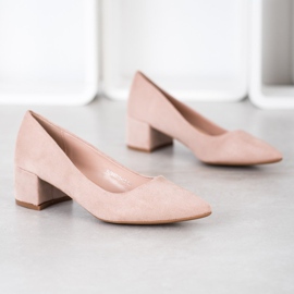 SHELOVET Bombas en tacones bajos beige rosado 4