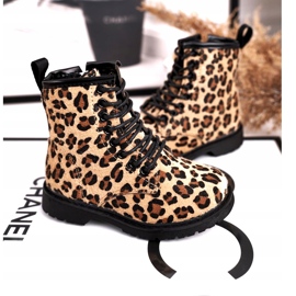 FRROCK Botas para niños con estampado de leopardo Dafne beige marrón negro 1