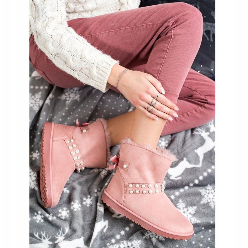 Queentina Mukluki rosa con perlas rosado 1