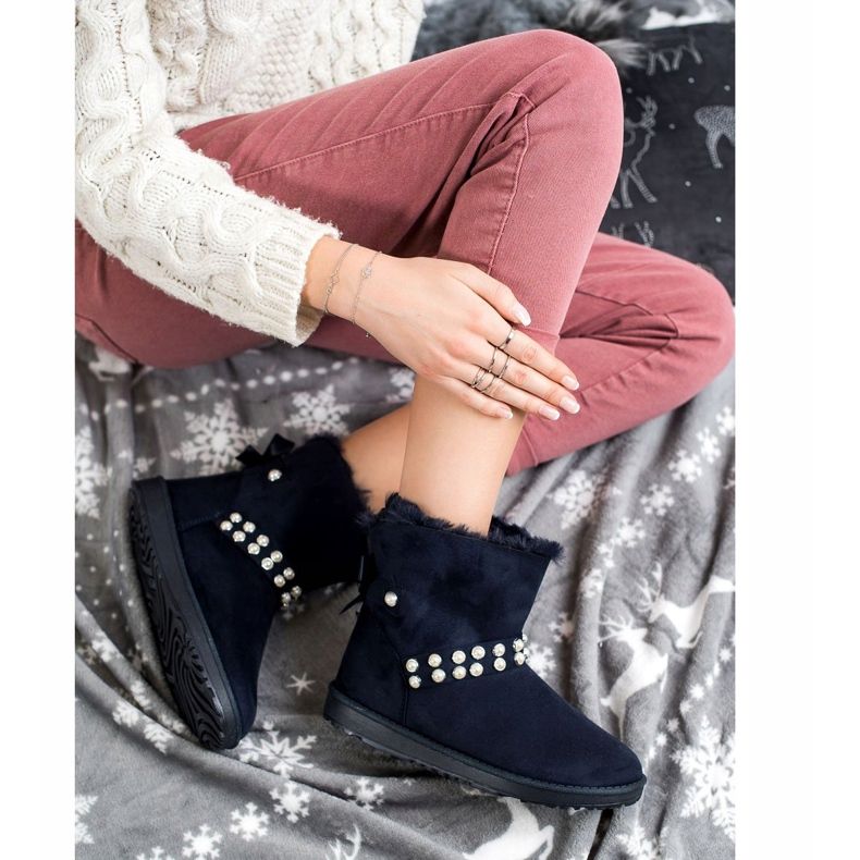 Queentina Mukluki azul marino con perlas 1