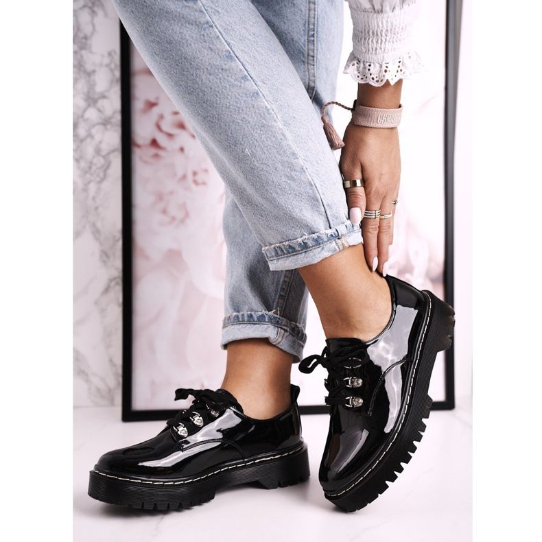 S.Barski Zapatos Oxfords De Mujer En La Plataforma S. Barski HX15 Lacado Negro 2