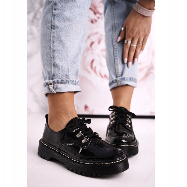 S.Barski Zapatos Oxfords De Mujer En La Plataforma S. Barski HX15 Lacado Negro 1