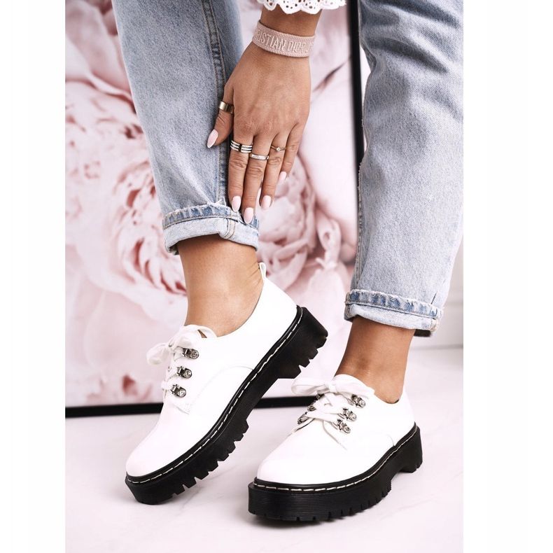 S.Barski Zapatos Oxford para mujer en la plataforma S. Barski HX15 Lacado Blanco 1