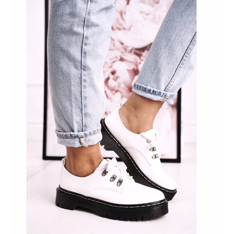 S.Barski Zapatos Oxford para mujer en la plataforma S. Barski HX15 Lacado Blanco 2