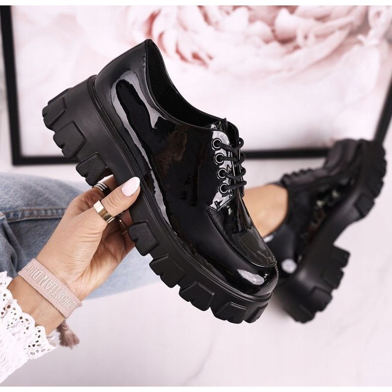 S.Barski Zapatos Oxfords De Mujer En La Plataforma Masiva S. Barski HX23 Lacado Negro 2