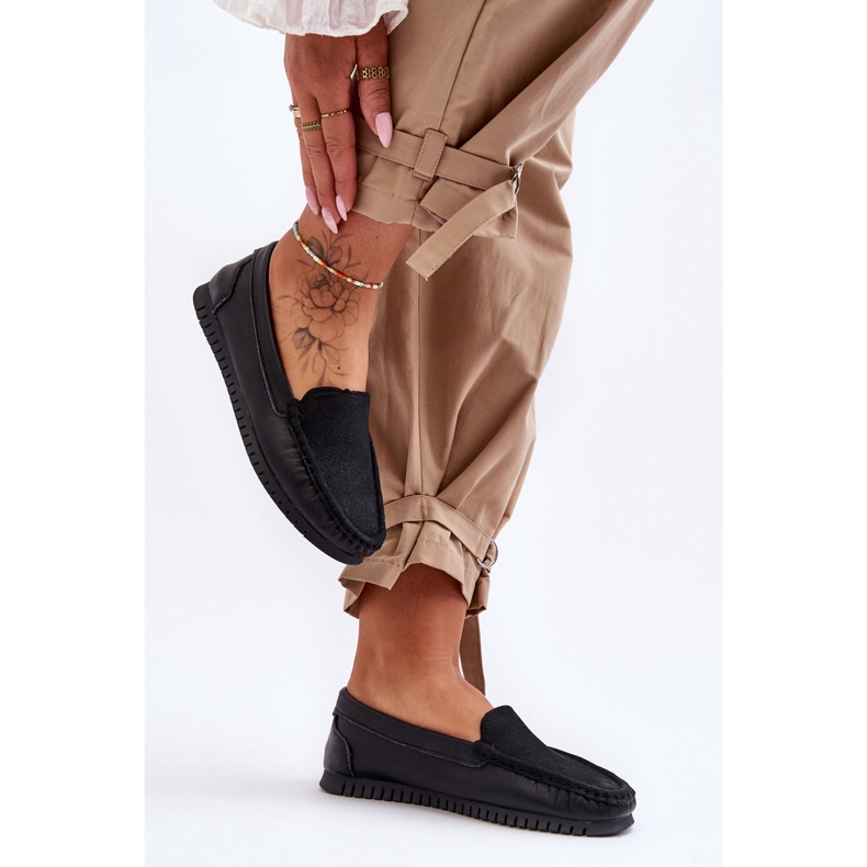 Mocasines de cuero clásicos para mujer S.Barski LR97630 Negro 1