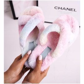 FJ1 Pantuflas de piel para mujer Colorful Cozy Time rosado multicolor 3