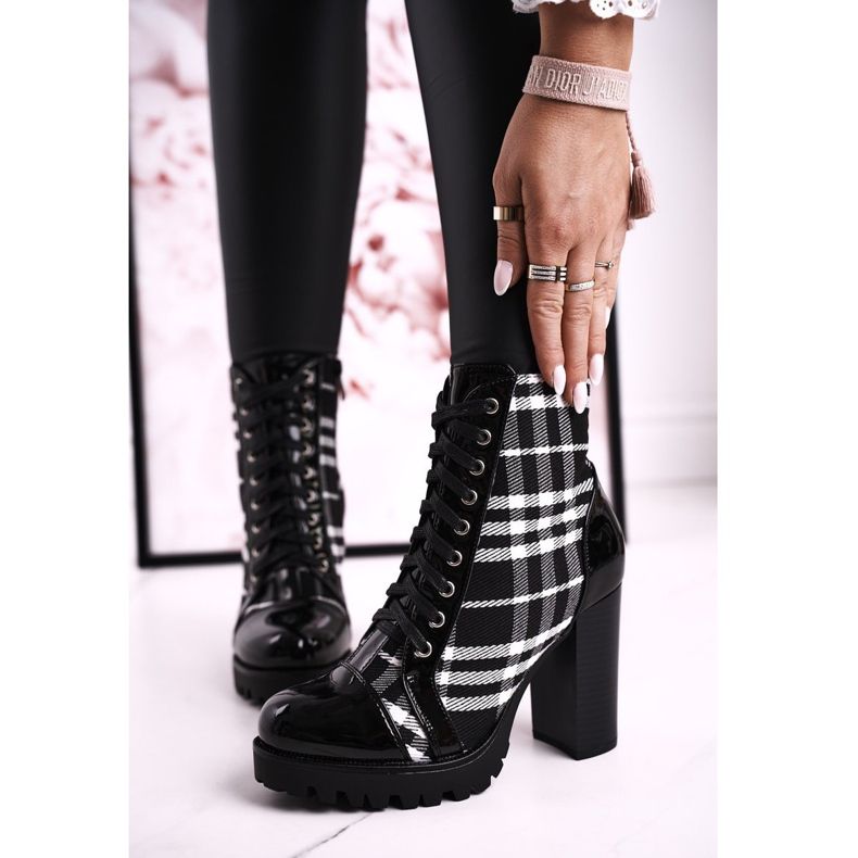 PS1 Botas de Mujer con Tacón a Cuadros Negro Blair blanco 1