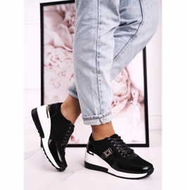 S.Barski Zapatillas de Mujer con Cuña en Piel Negro Dorado Roxette 4