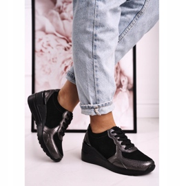 S.Barski Zapatillas de Mujer en Piel con Cuña Negro Roxette 3